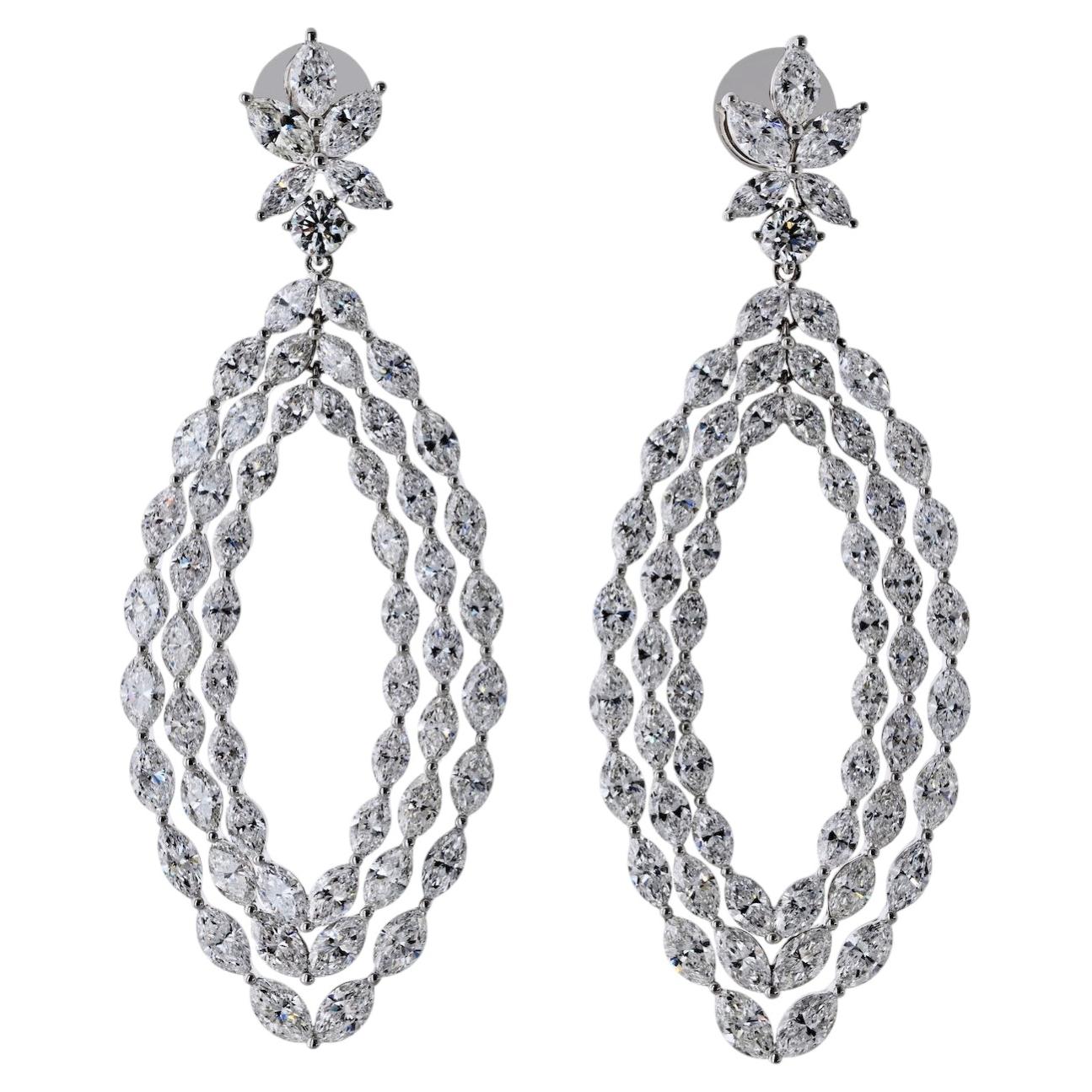18K White Gold Front Facing Open Marquise Hoop 22.25cttw Diamond Earrings