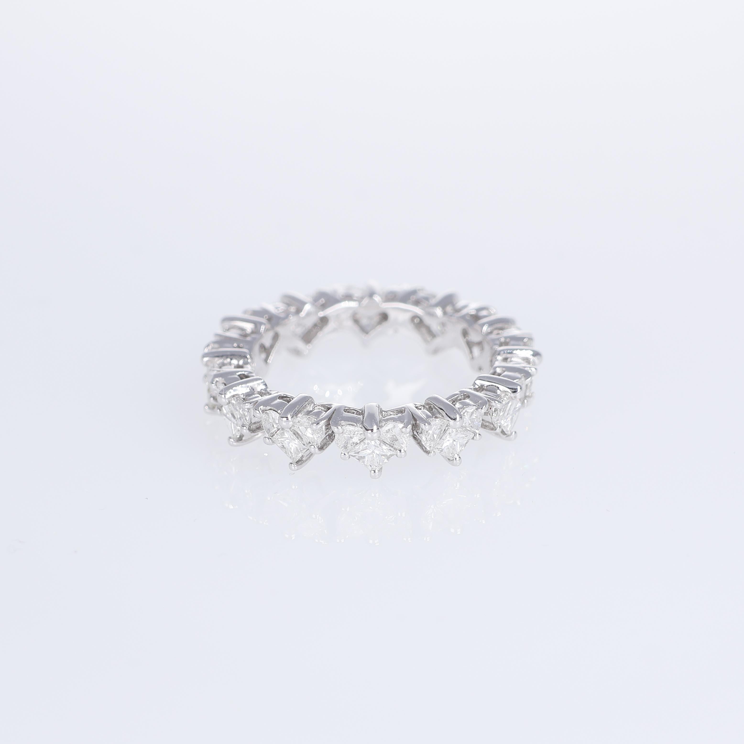 Trapezoid Cut 18K White Gold Full Eternity Ring with Heart-Shaped Diamonds For Sale