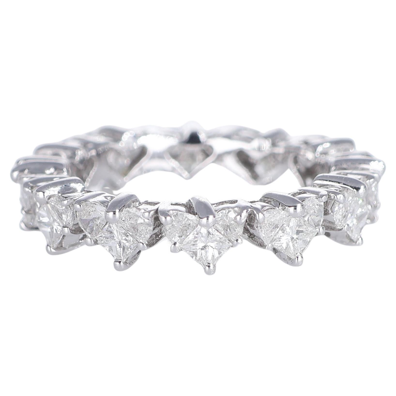 18K White Gold Full Eternity Ring with Heart-Shaped Diamonds For Sale