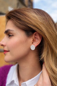 18k White Gold Full Pavé Diamond Circle Clip Earrings, "Ocean Wave" 2cm