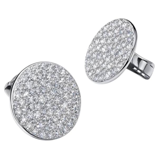 18k White Gold Full Pavé Diamond Circle Clip Earrings, "Ocean Wave" 2cm