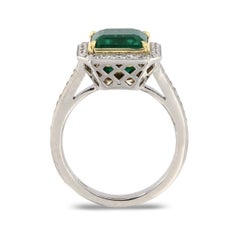 GIA Certified 3.56 Carat Square Green Emerald Halo 18k Two-Tone Diamond Ring