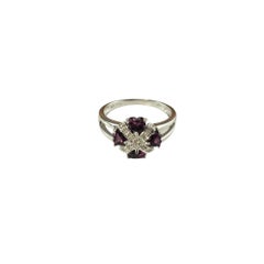 18K White Gold Garnet and Diamond Ring Size 7  #16643