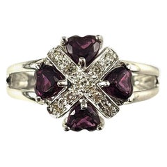 Bague en or blanc 18 carats avec grenat et diamants taille 7  #16643