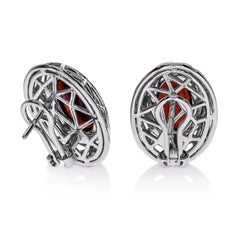 18K White Gold Garnet & Diamond Nest Pendant and Earrings
