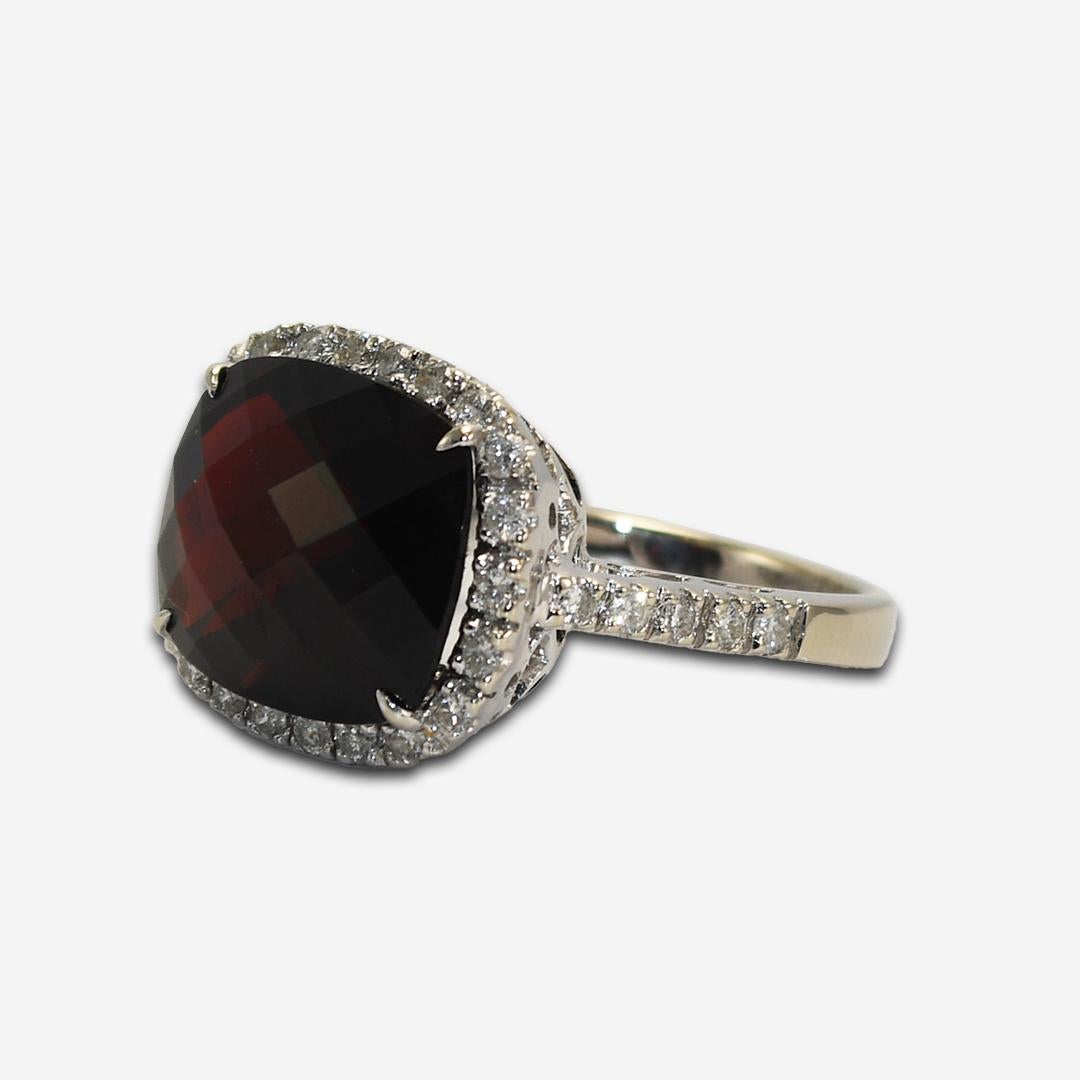 Anillo Granate y Diamante Oro Blanco 18K 7g en venta 1