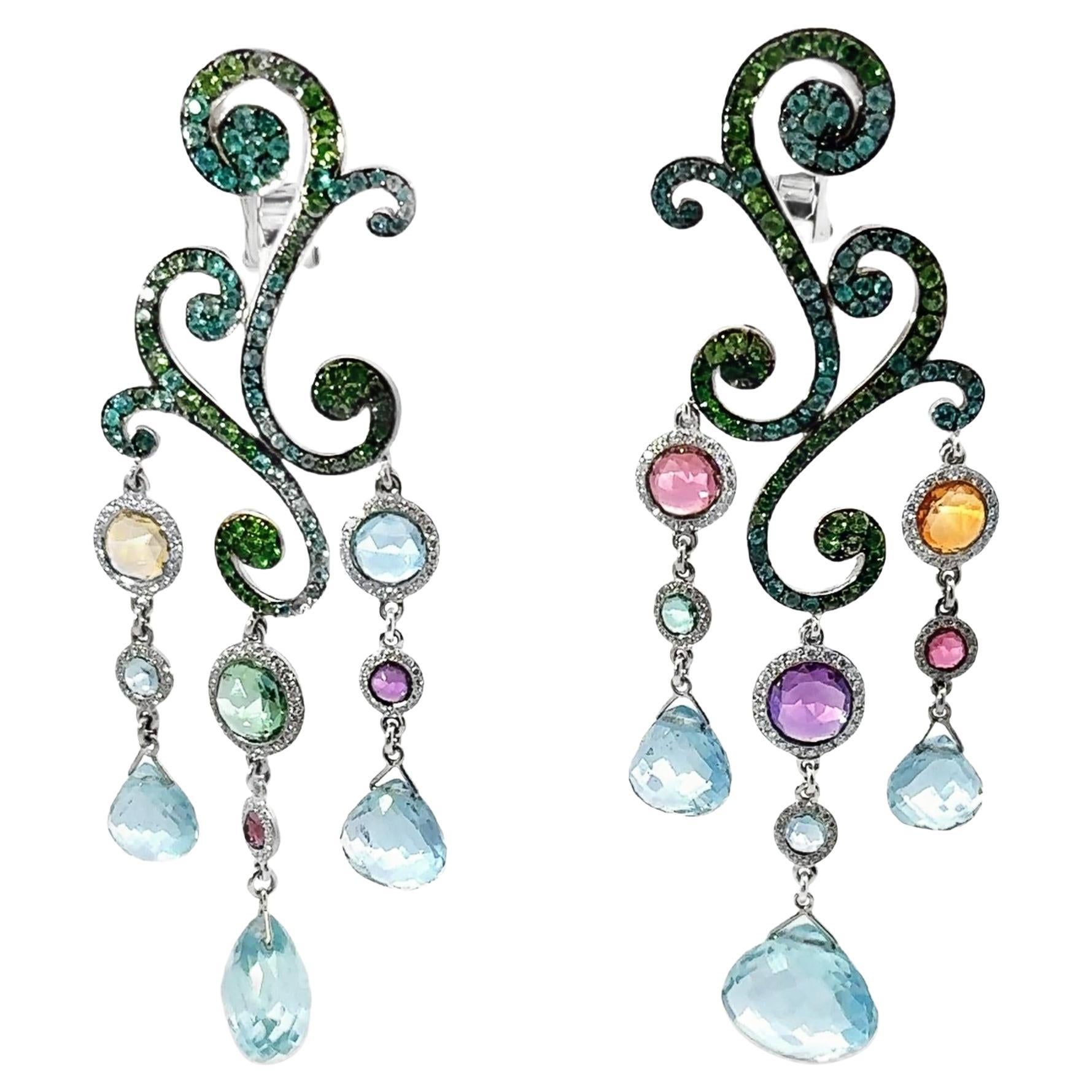 18K White Gold Gem Set and Diamond Chandelier Earring by Chopard