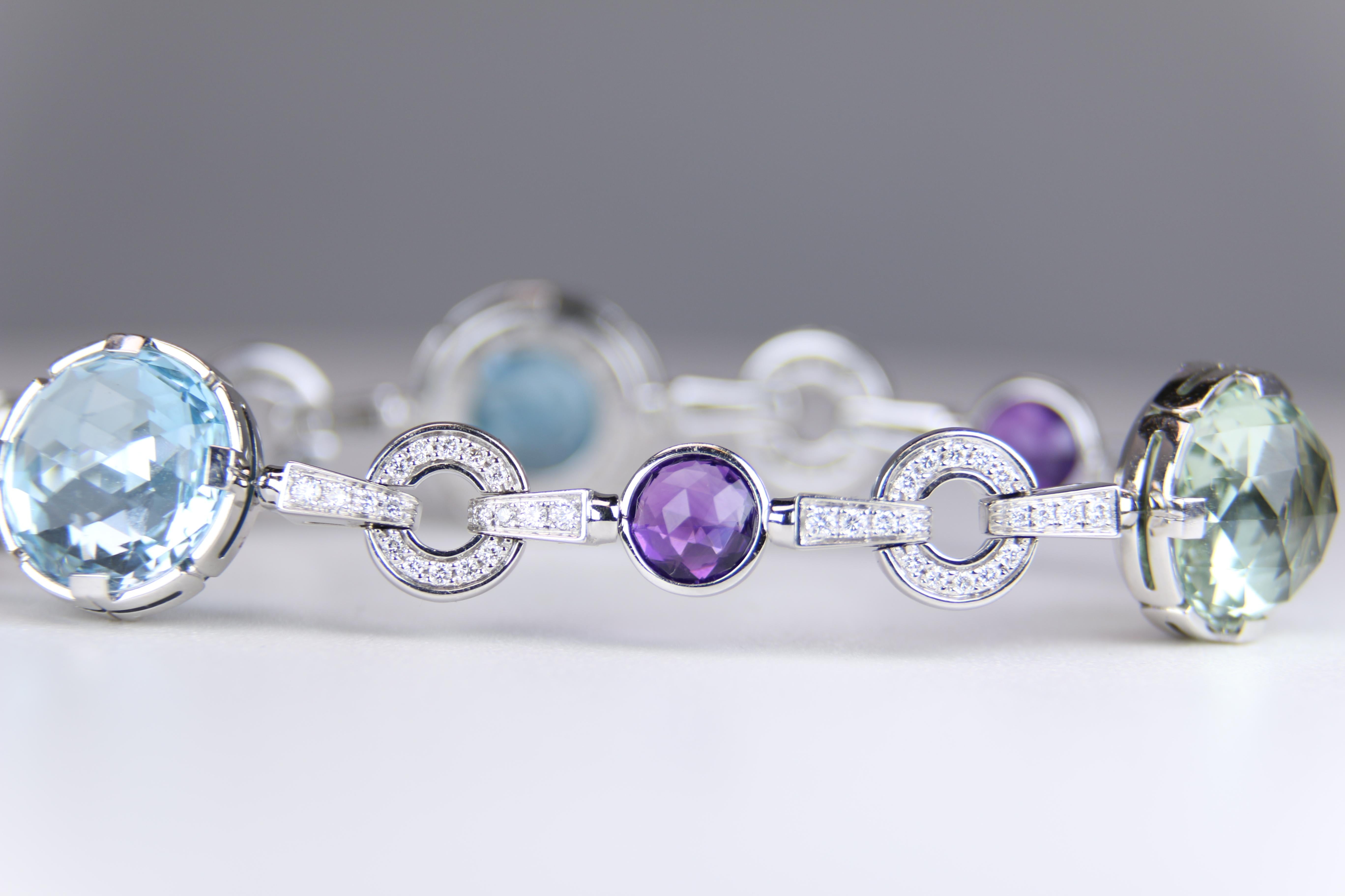 Bulgari White Gold Gemstone and Diamond Bracelet  6