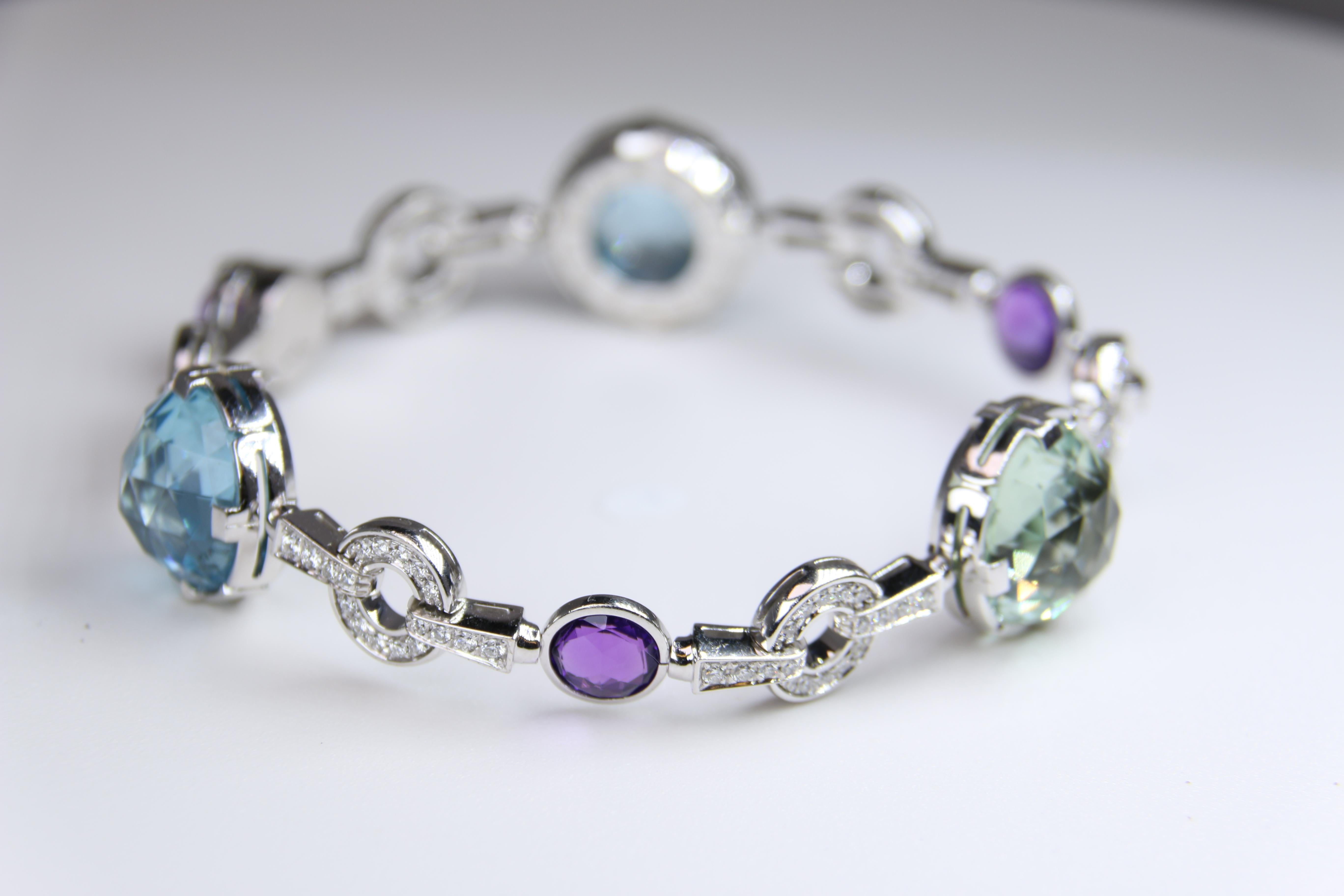 Modern Bulgari White Gold Gemstone and Diamond Bracelet 