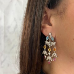 18K White Gold Gemstone Chandelier Earrings