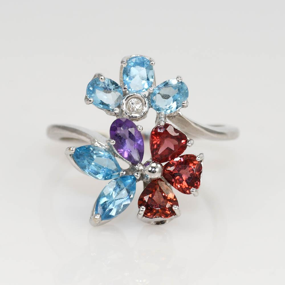 Anello con pietra preziosa in oro bianco 18K 3,1g in vendita 3