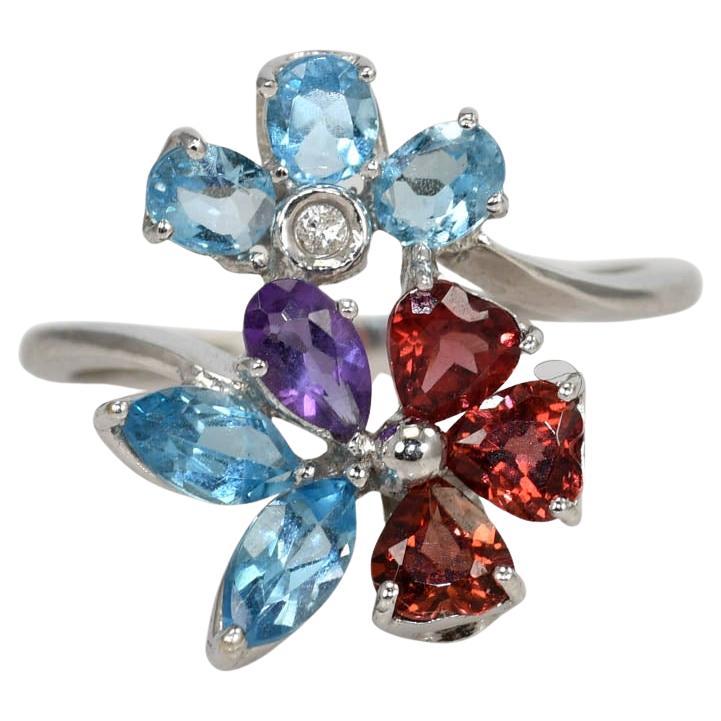 18K Weißgold Edelstein Ring 3.1g