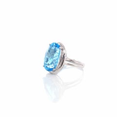 18k White Gold Genuine Swiss Blue Topaz Ring with Diamonds