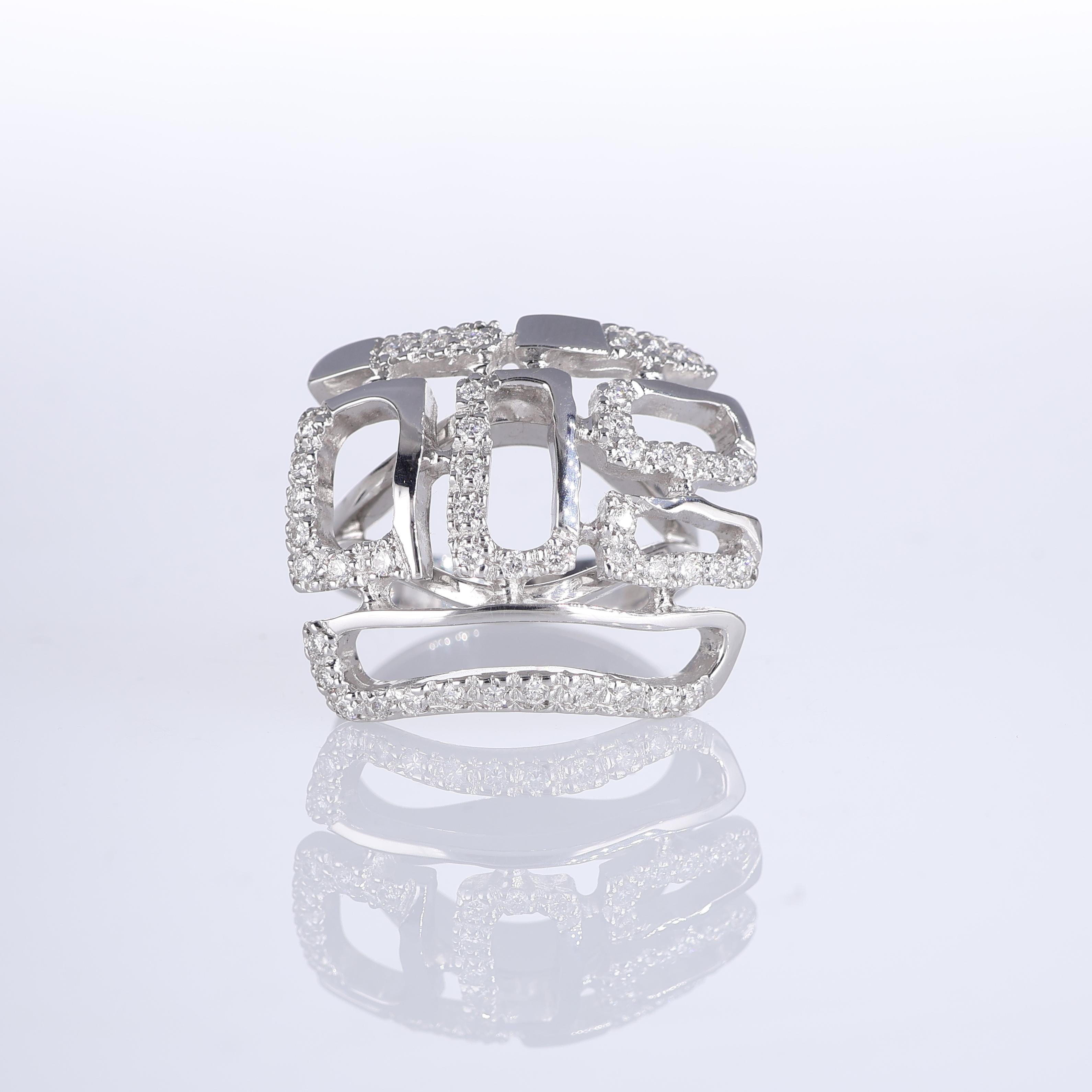 IMPORTANT NOTE:
✔ No additional costs will be added to this order.
✔ Shipping and customs duties are fully covered by us.
--------------------
A bold and contemporary 18K white gold ring featuring striking geometric motifs adorned with brilliant-cut