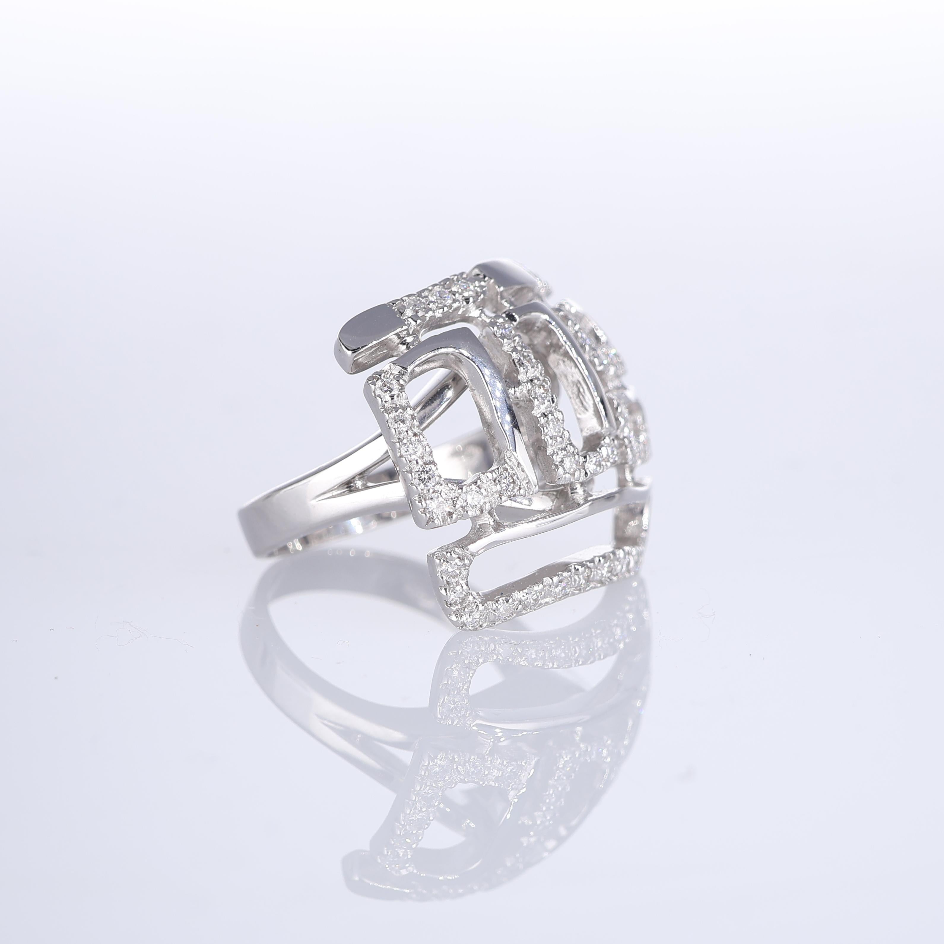 Brilliant Cut 18K White Gold Geometric Diamond Ring For Sale
