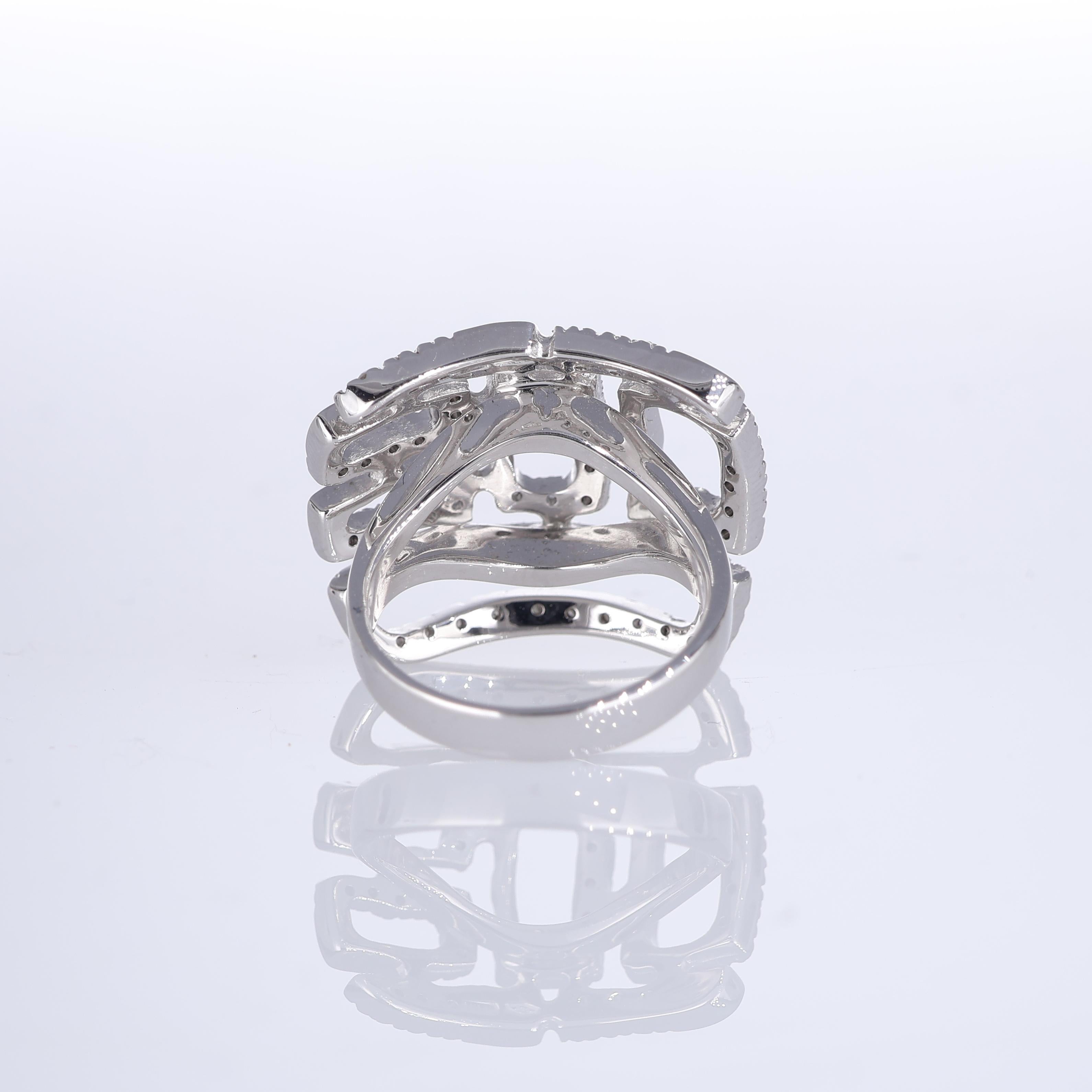 Women's or Men's 18K White Gold Geometric Diamond Ring For Sale