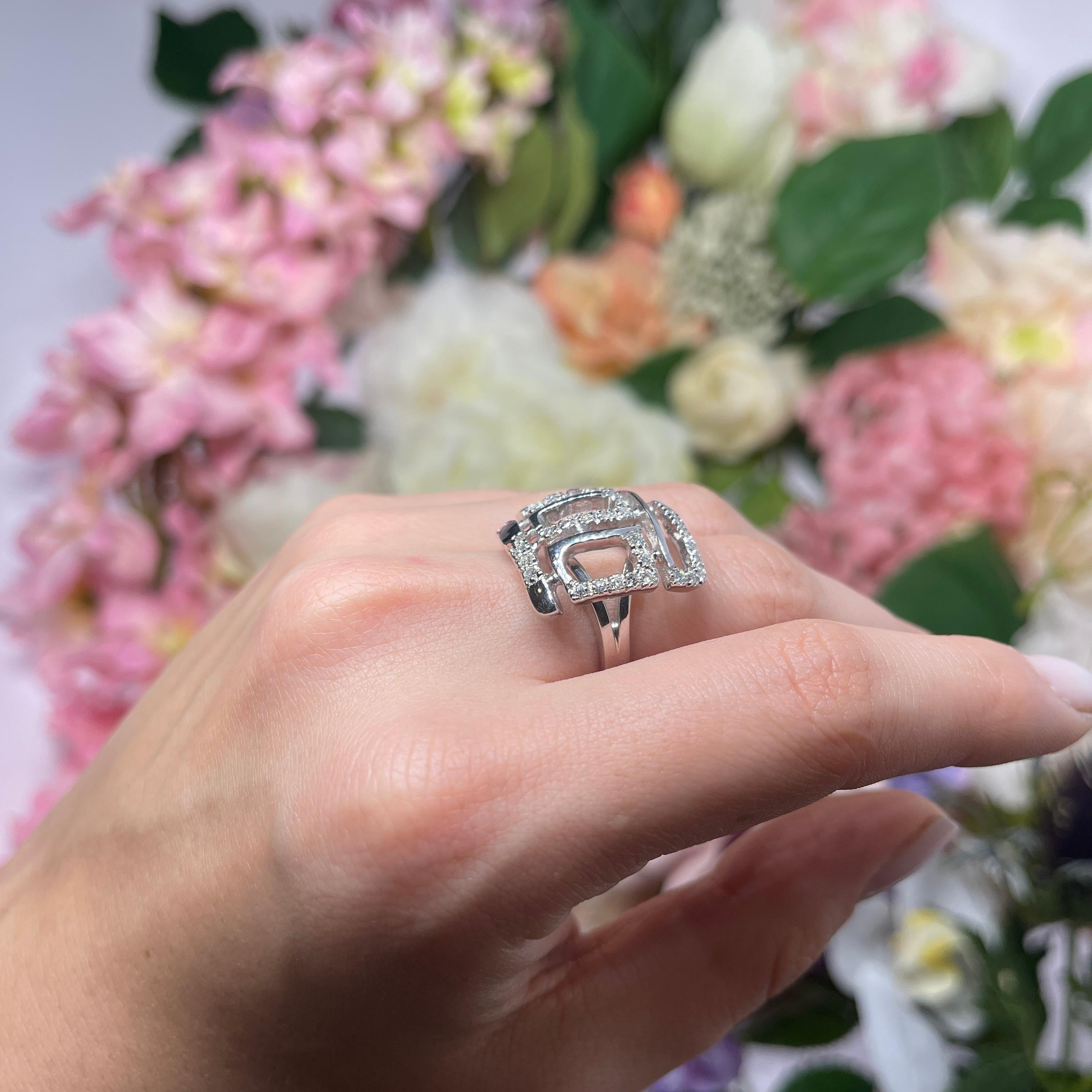 18K White Gold Geometric Diamond Ring For Sale 3