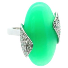 18k White Gold German Chrysoprase & Diamond Ring