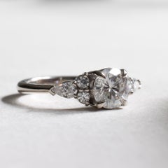 14K White Gold GIA 1 Carat SI2 Color G Diamond Engagement Ring, Cluster Ring