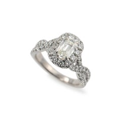 18K White Gold GIA 1.01ct Cushion Cut Diamond Crossover Shank Engagement Ring