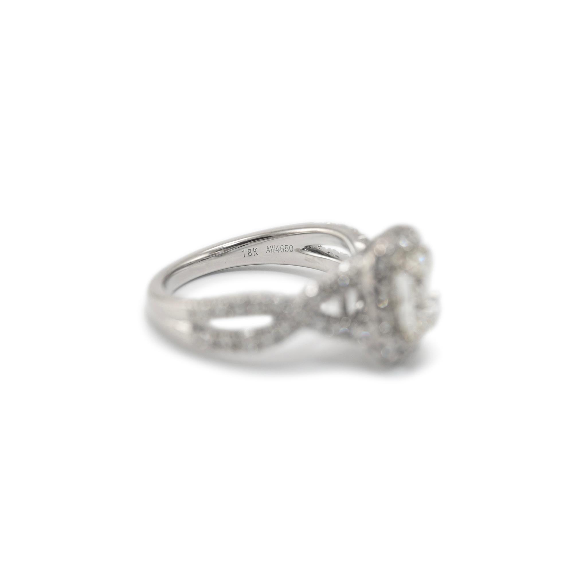 18K White Gold GIA 1.01ct Cushion Cut Diamond Crossover Shank Engagement Ring For Sale 2