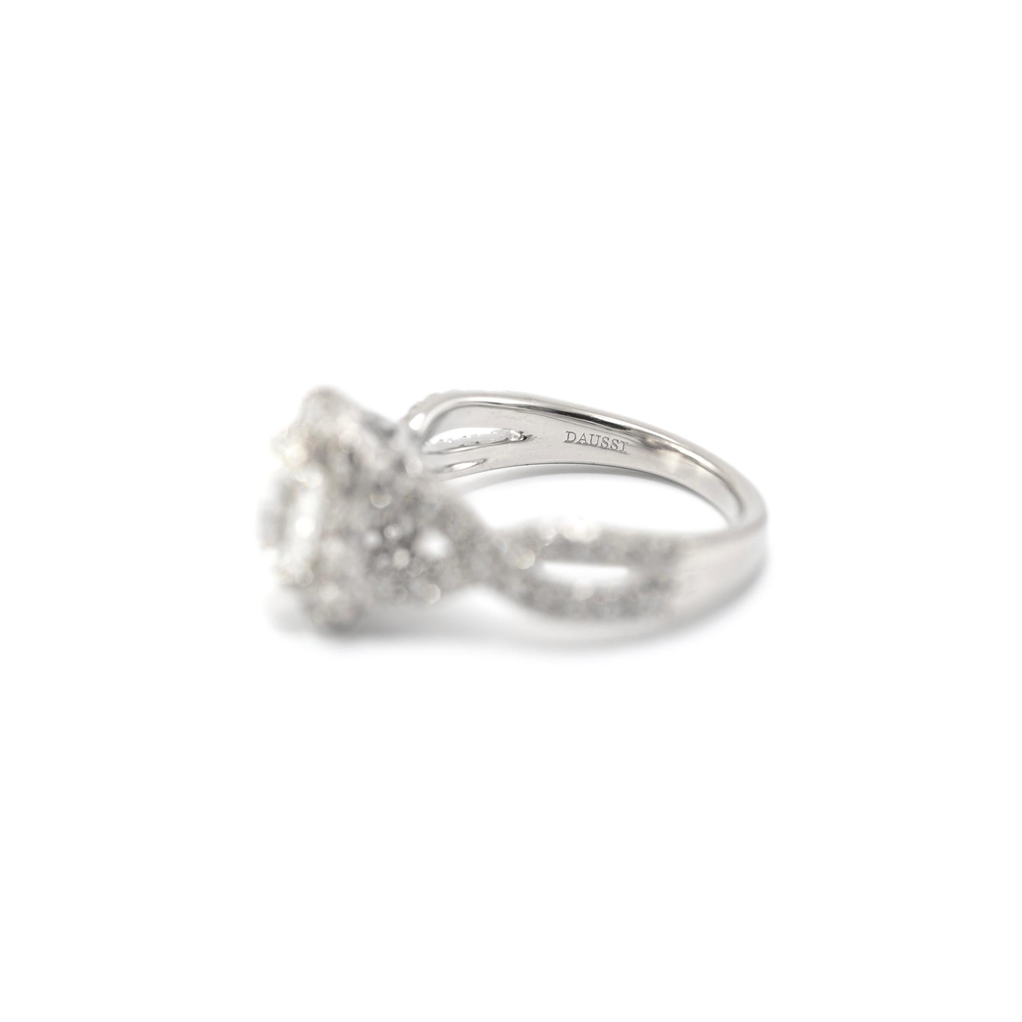 18K White Gold GIA 1.01ct Cushion Cut Diamond Crossover Shank Engagement Ring For Sale 3
