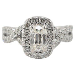 18K White Gold GIA 1.01ct Cushion Cut Diamond Crossover Shank Engagement Ring
