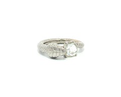 18k White Gold GIA 1.01ct Unique Rose Apple Shape Diamond Textured Snake Ring