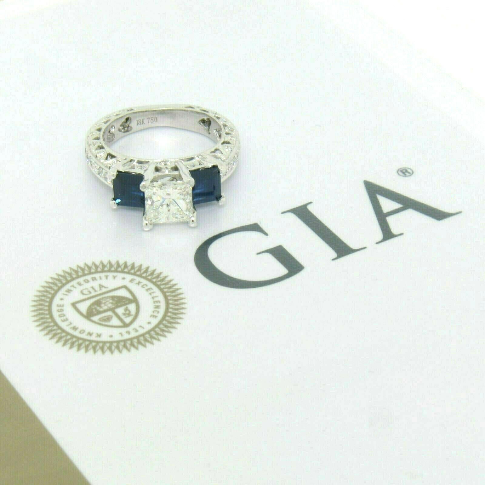 18 Karat Gold GIA 1.51 Carat Princess Cut Diamond Sapphire 3-Stone Ring 5