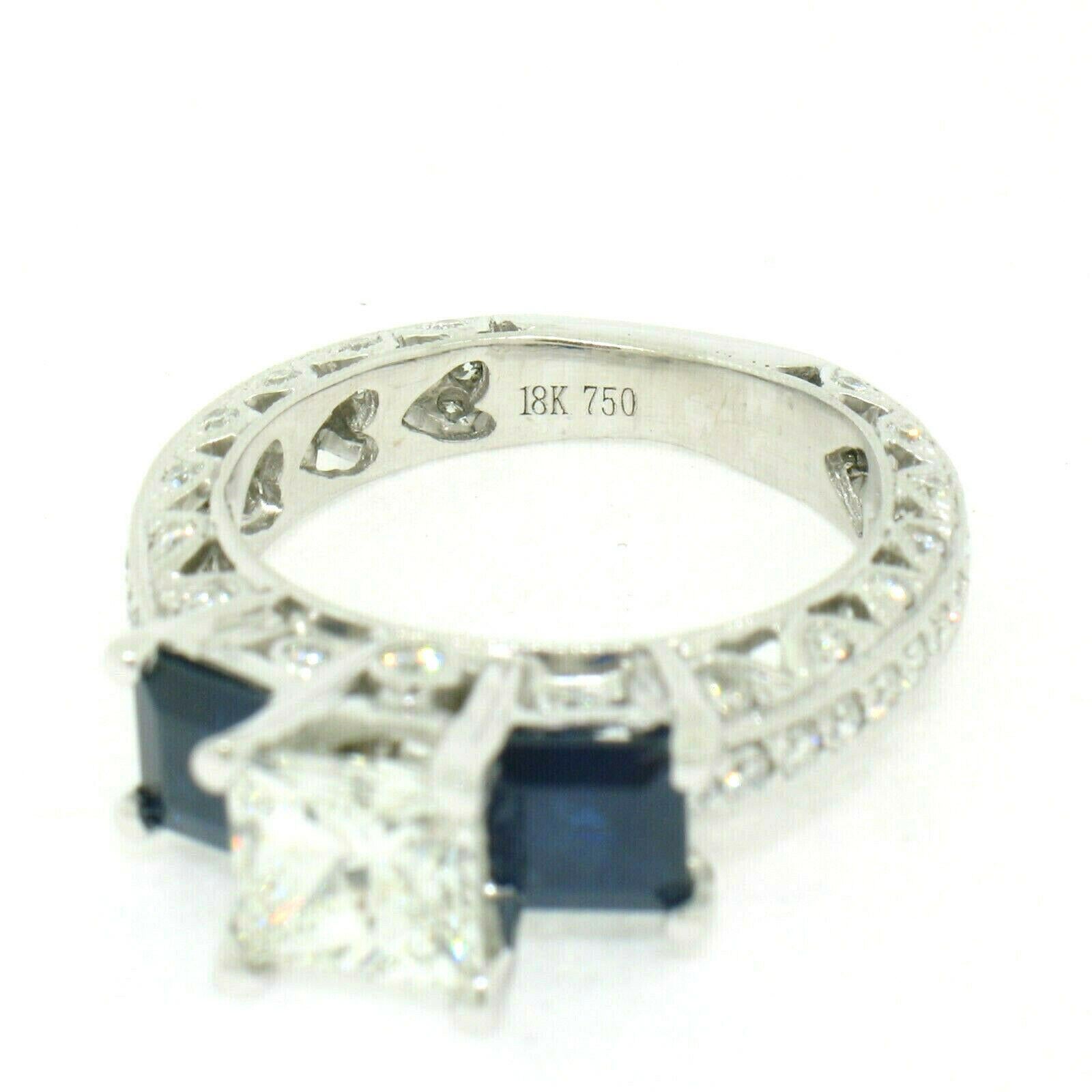 18 Karat Gold GIA 1,51 Karat Prinzessinnenschliff Diamant Saphir 3-Stein-Ring Damen