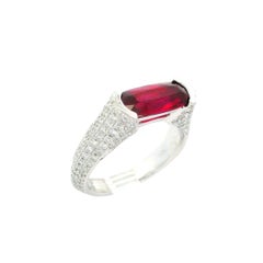 18k White Gold GIA 2.04ctw Elongated No Heat Ruby Diamond Statement Band Ring