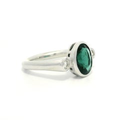 18k White Gold GIA 2.14ctw Bezel Blue Green Tourmaline w/ Diamond Sides Ring