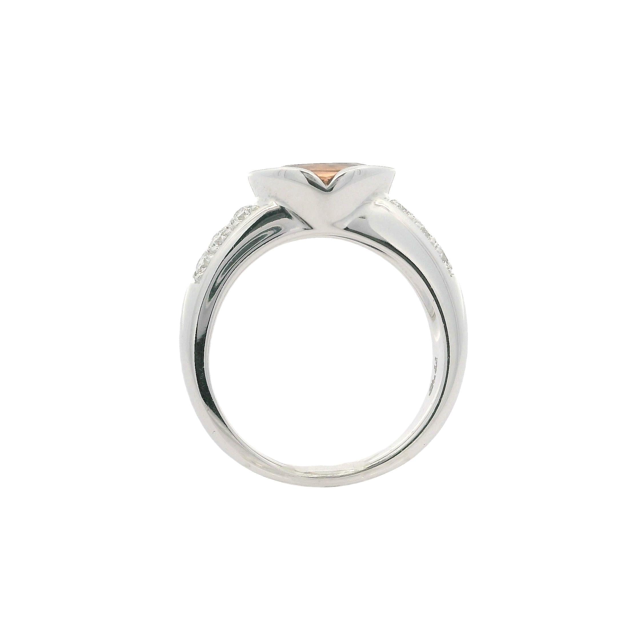 18k White Gold GIA 2.40ctw Oval Orange Precious Topaz & Diamond Band Ring For Sale 6