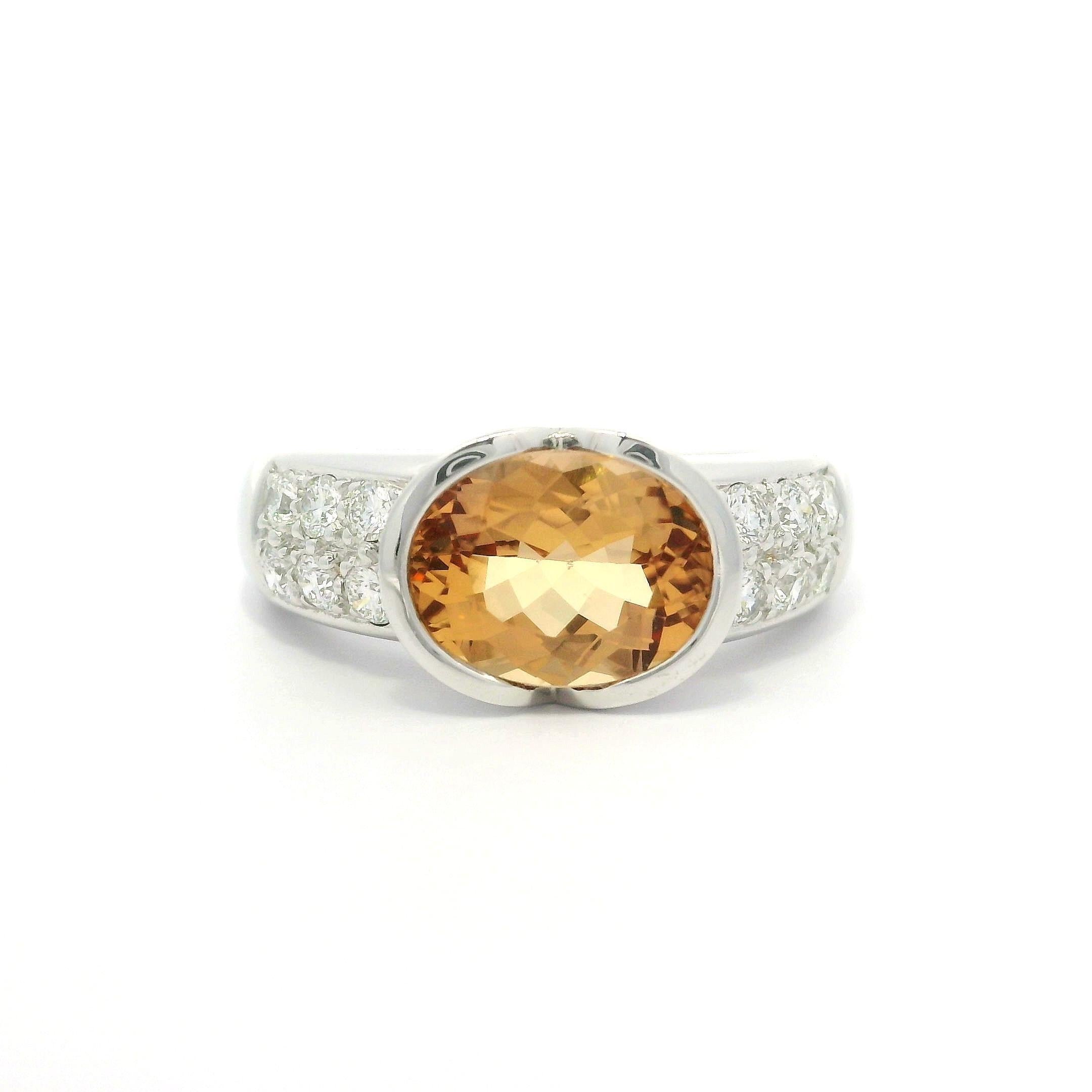 18k White Gold GIA 2.40ctw Oval Orange Precious Topaz & Diamond Band Ring For Sale 7