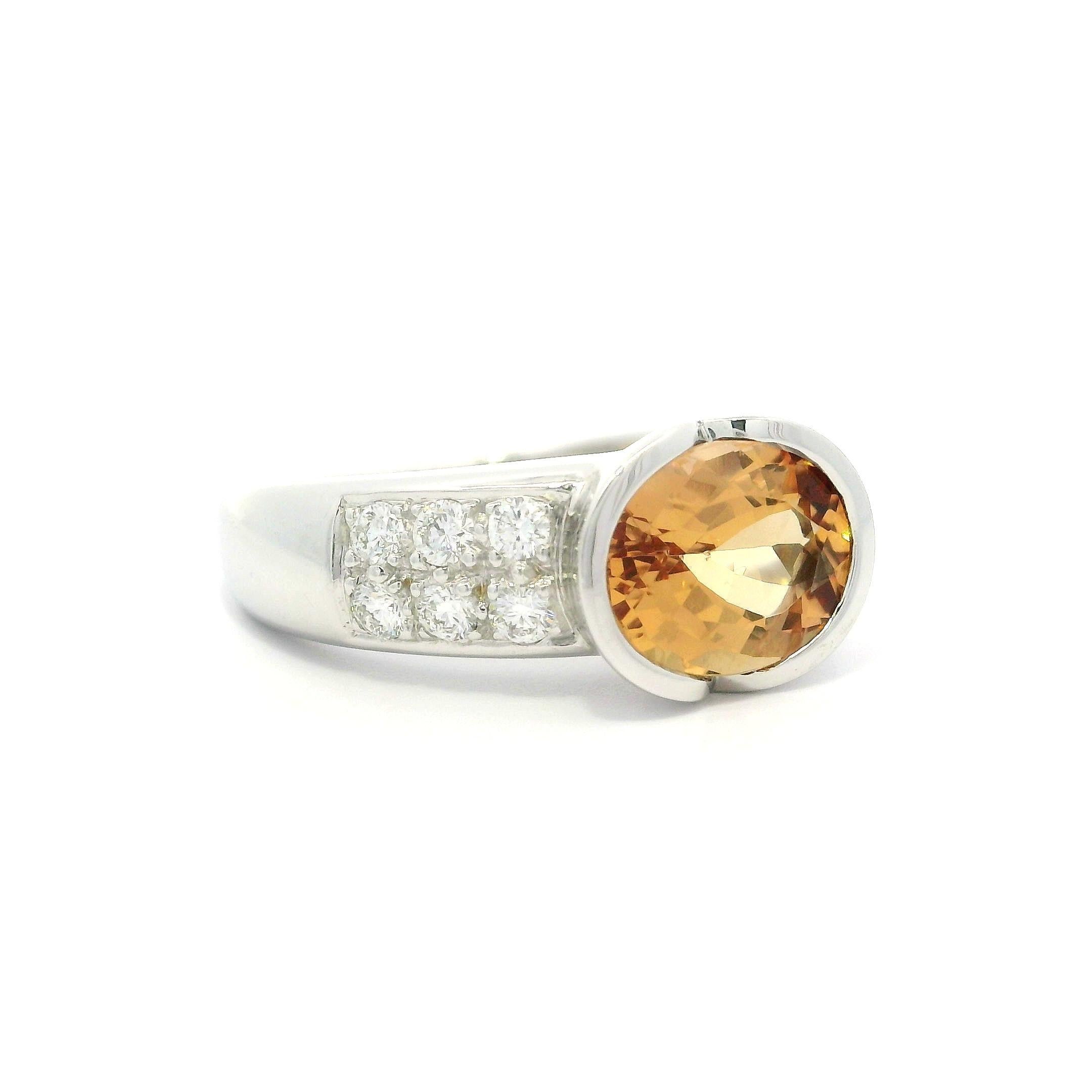 18k White Gold GIA 2.40ctw Oval Orange Precious Topaz & Diamond Band Ring For Sale 8