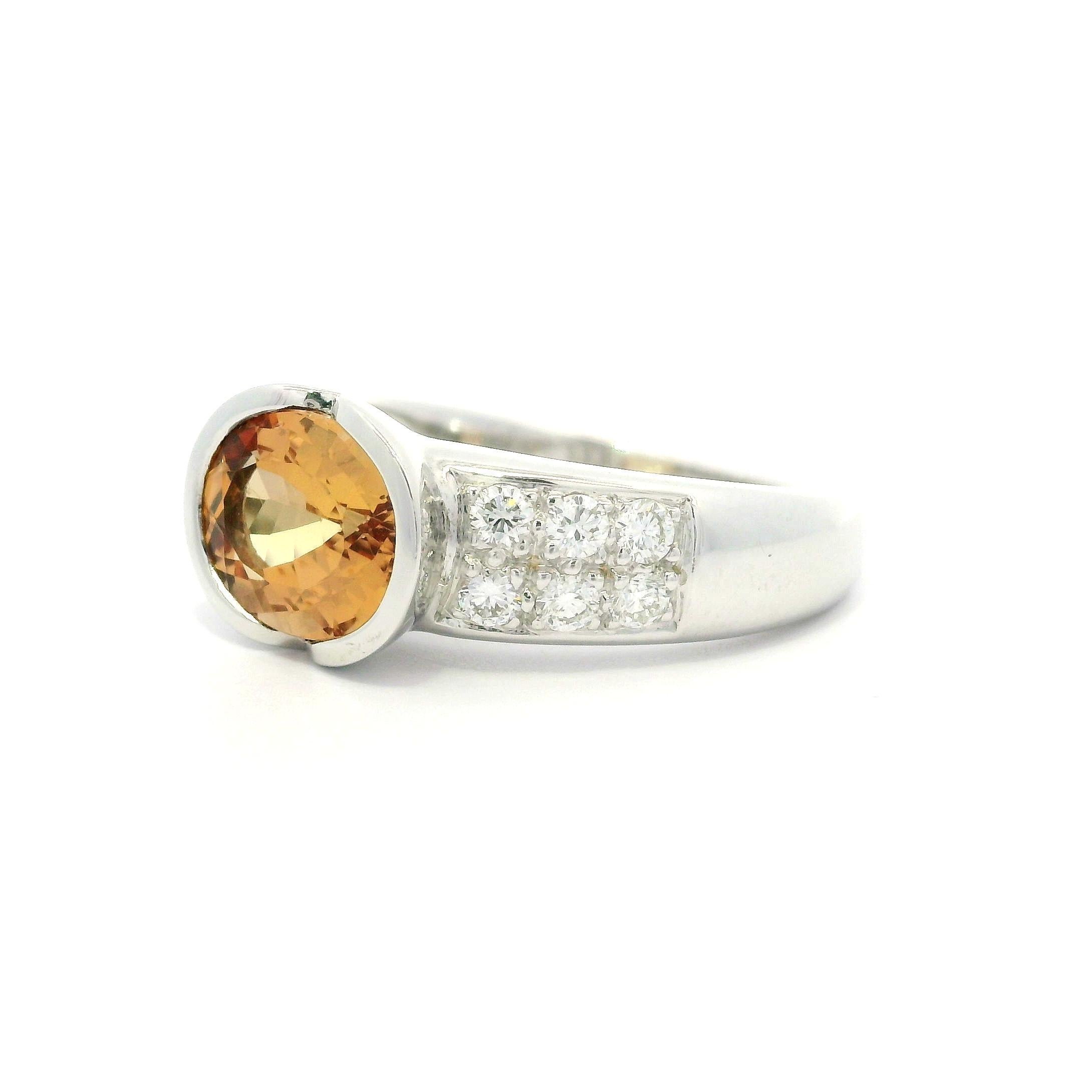 18k White Gold GIA 2.40ctw Oval Orange Precious Topaz & Diamond Band Ring For Sale 9