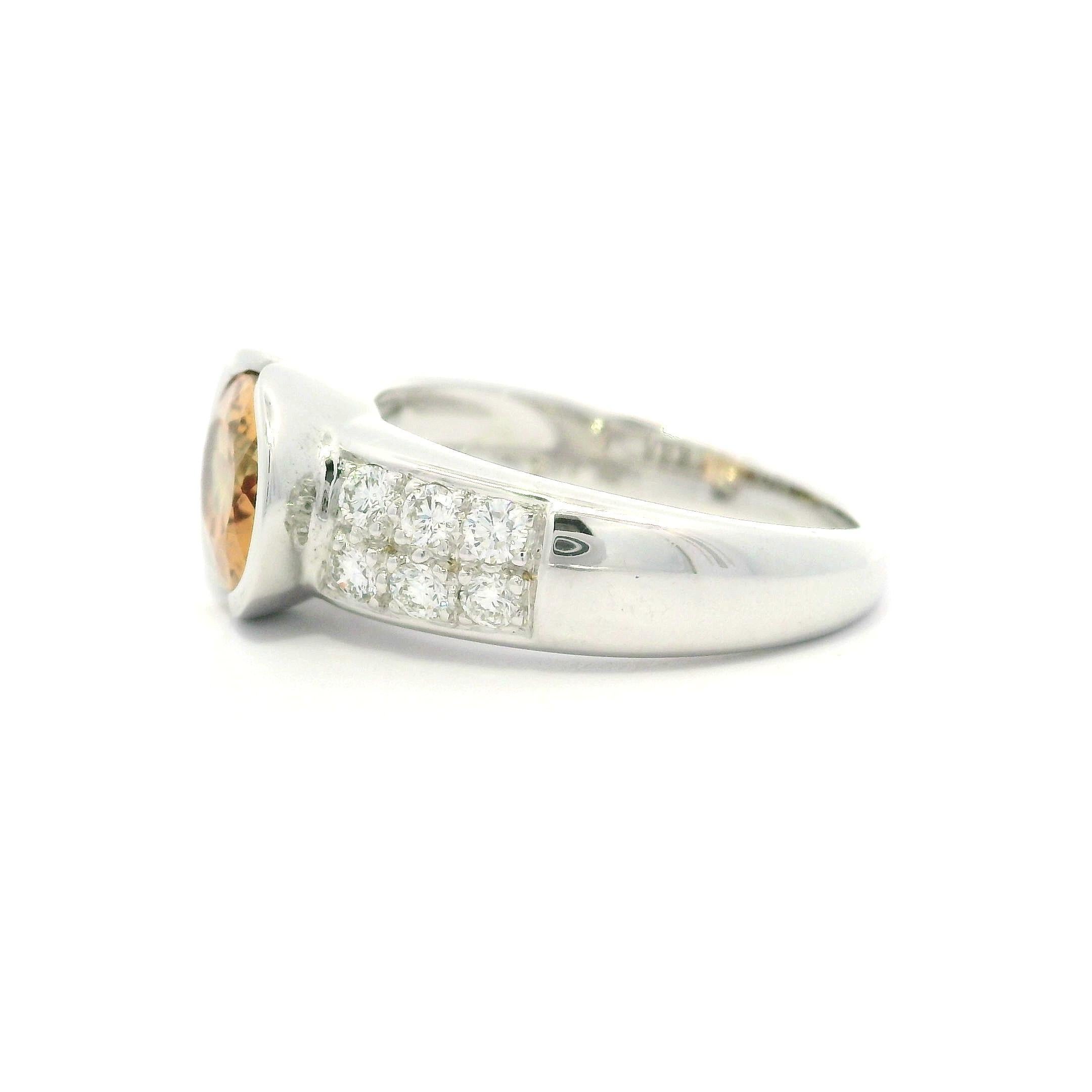 18k White Gold GIA 2.40ctw Oval Orange Precious Topaz & Diamond Band Ring For Sale 10