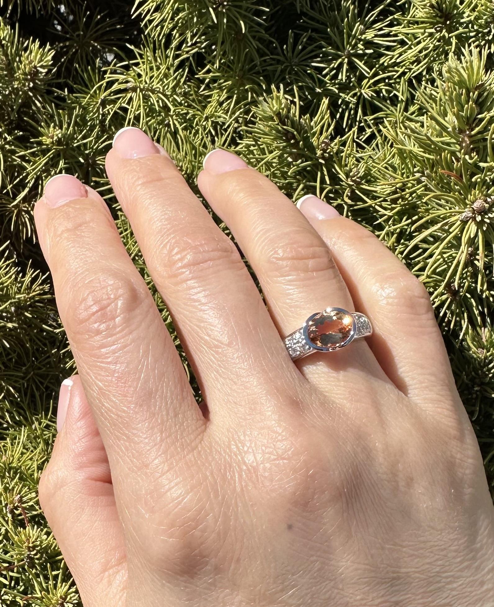 –Stone(s)–
(1) Natural Genuine Precious Topaz - Oval Brilliant Cut - Half Bezel Set - Brownish Orange Color - 2.0ct (exact)
** See Certification Details Below for Complete Info **
(12) Natural Genuine Diamonds - Round Brilliant Cut - Pave Set - G/H