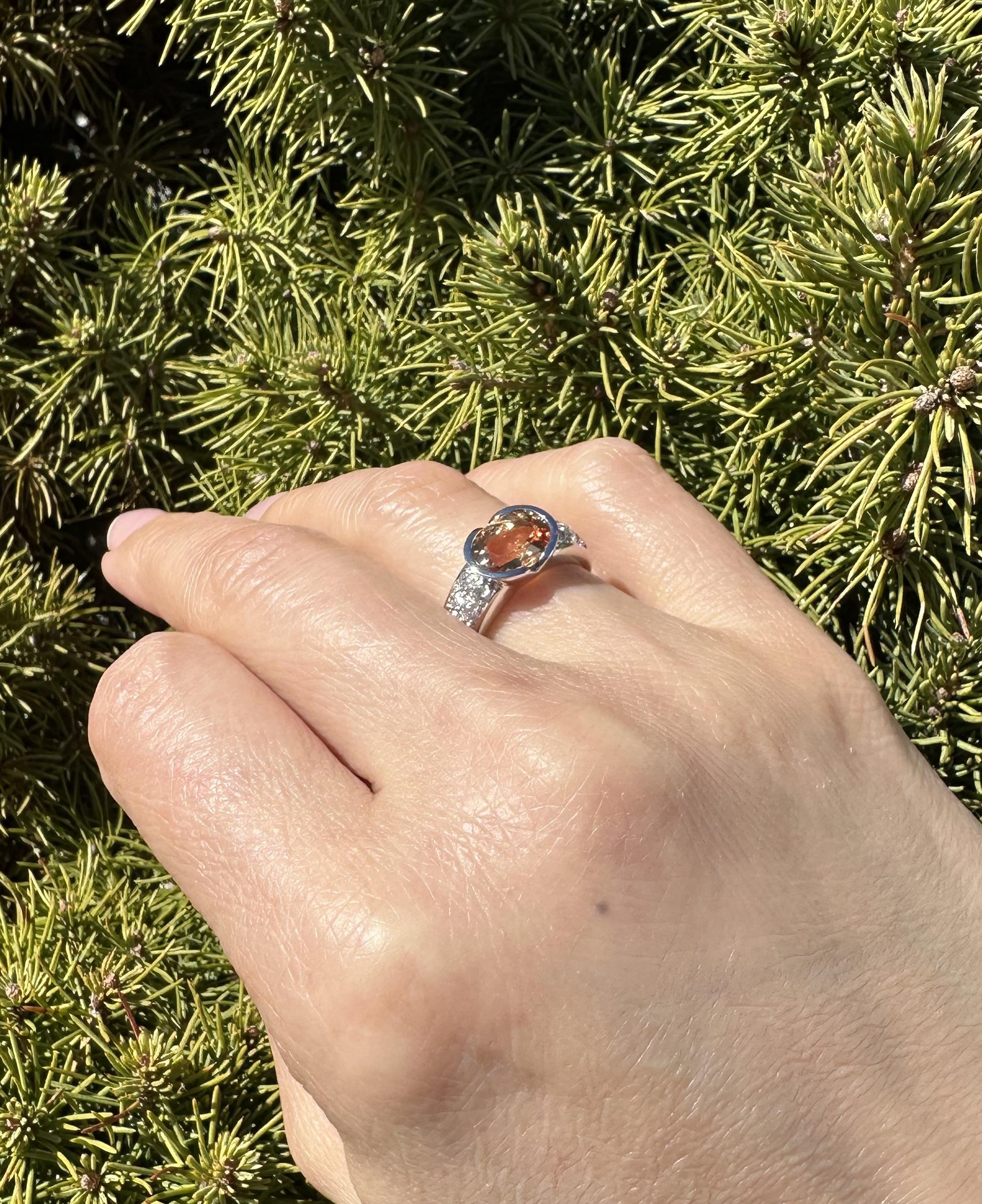 Brilliant Cut 18k White Gold GIA 2.40ctw Oval Orange Precious Topaz & Diamond Band Ring For Sale