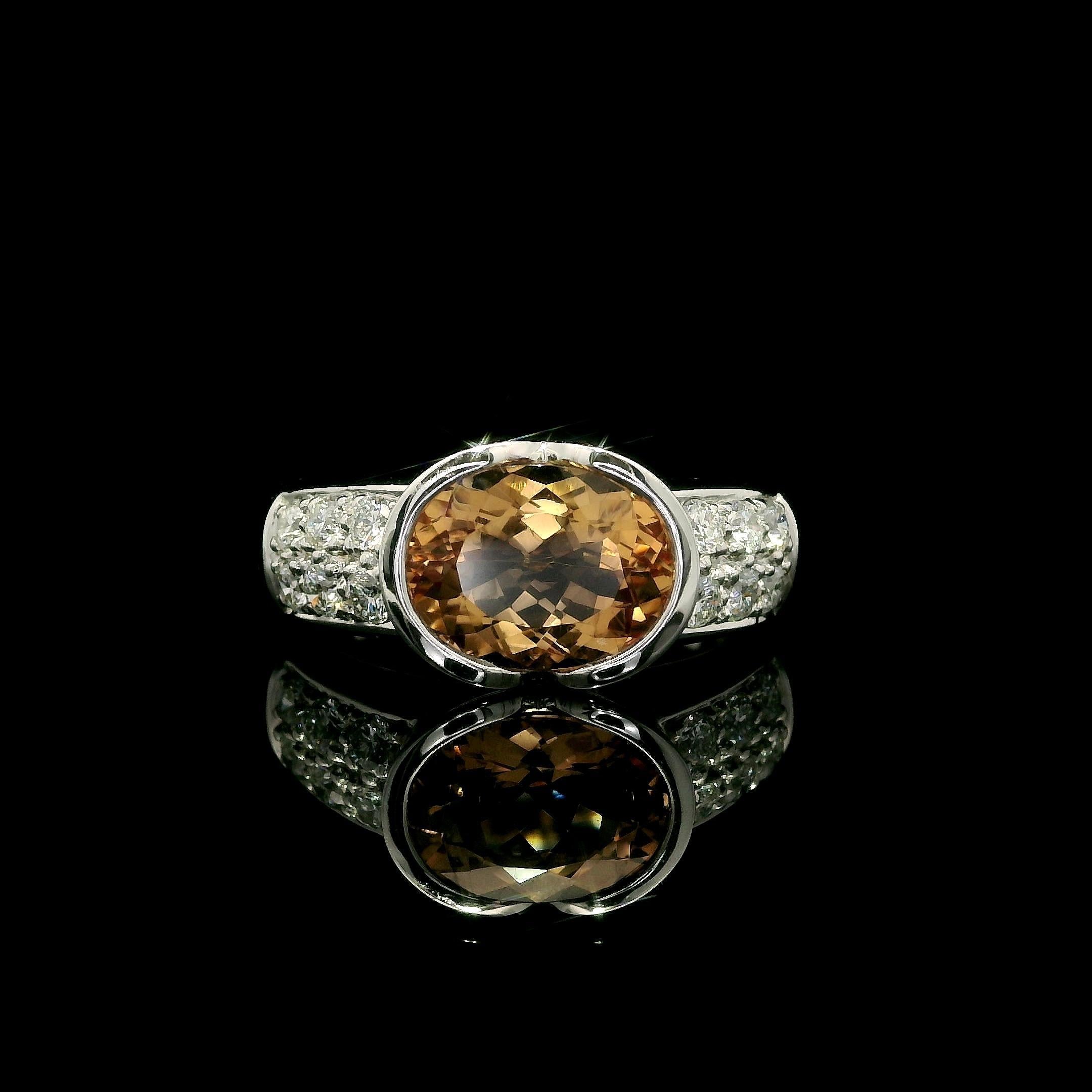 Women's 18k White Gold GIA 2.40ctw Oval Orange Precious Topaz & Diamond Band Ring For Sale