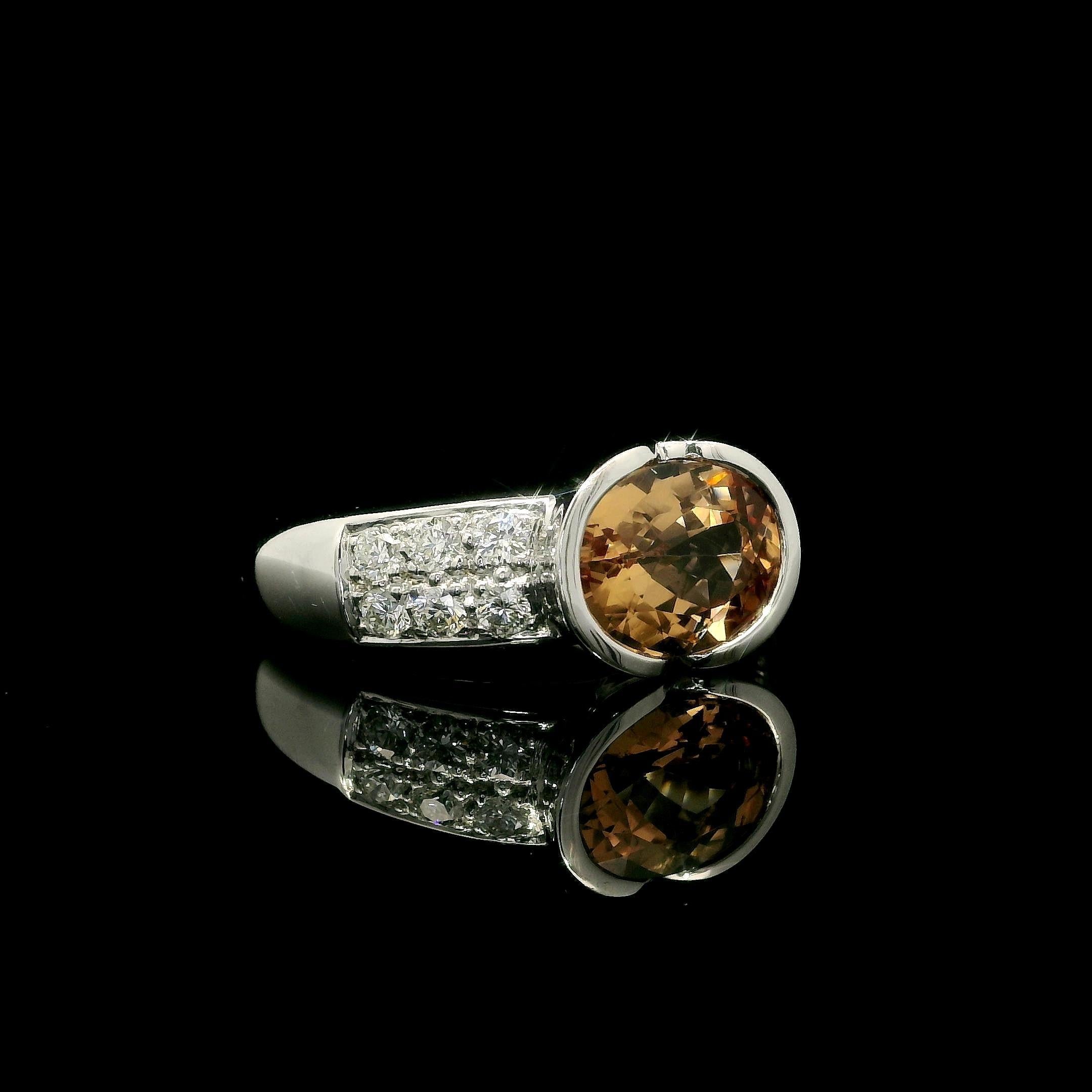 18k White Gold GIA 2.40ctw Oval Orange Precious Topaz & Diamond Band Ring For Sale 1
