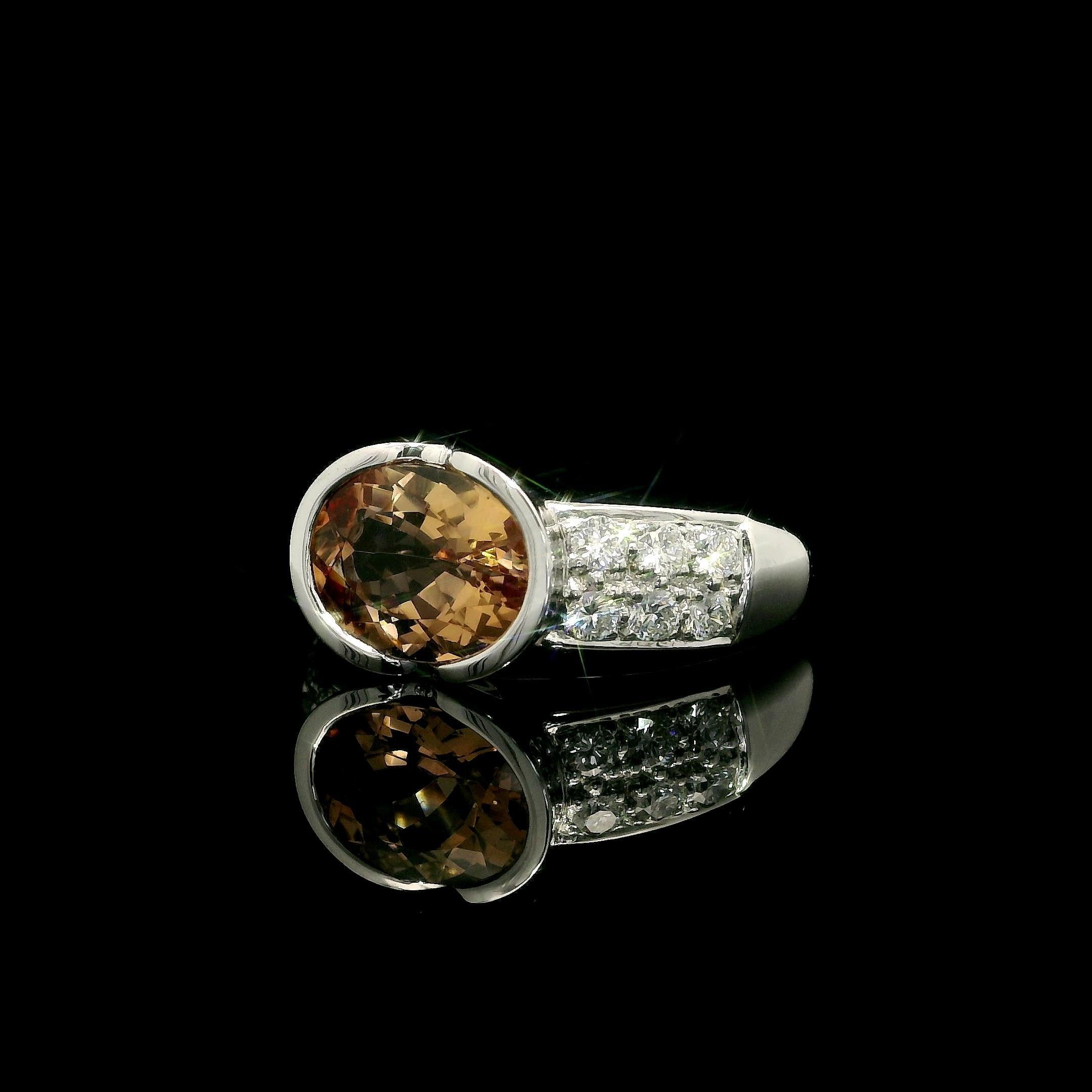 18k White Gold GIA 2.40ctw Oval Orange Precious Topaz & Diamond Band Ring For Sale 2