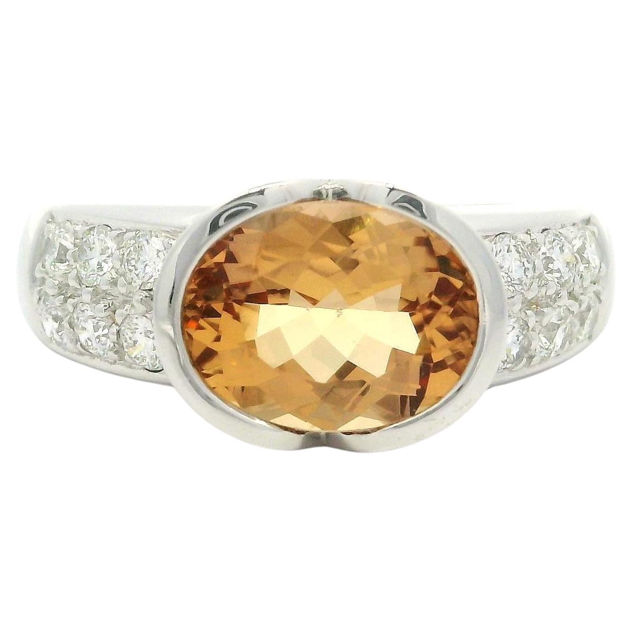 18k White Gold GIA 2.40ctw Oval Orange Precious Topaz & Diamond Band Ring