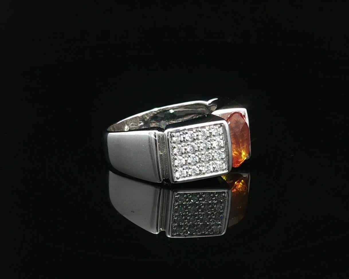 Anillo de oro blanco de 18 quilates con diamantes de zafiro de canal naranja brillante oval de 2,68 ctw GIA en venta 6