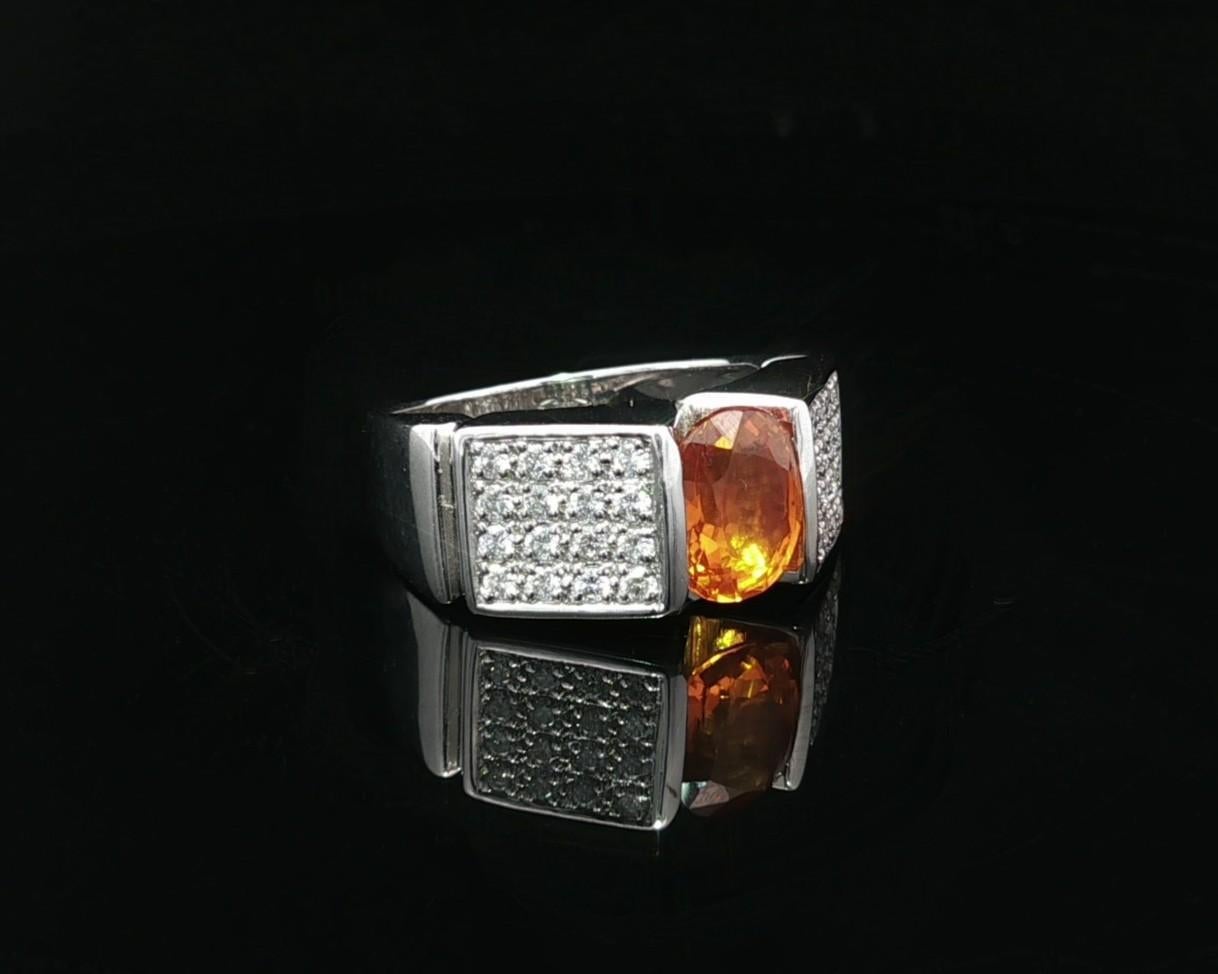 Anillo de oro blanco de 18 quilates con diamantes de zafiro de canal naranja brillante oval de 2,68 ctw GIA en venta 3