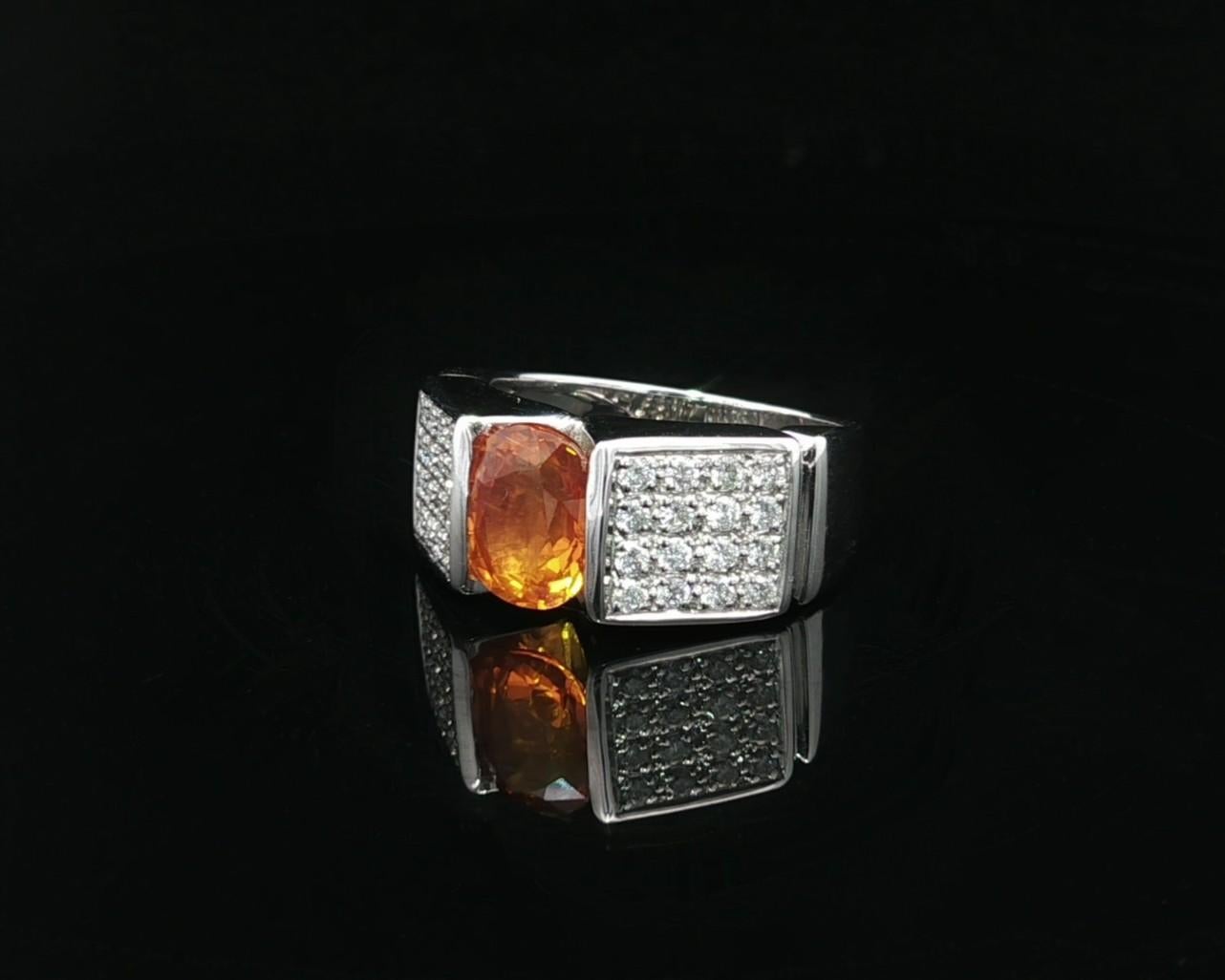 Anillo de oro blanco de 18 quilates con diamantes de zafiro de canal naranja brillante oval de 2,68 ctw GIA en venta 4