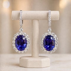 18k White Gold GIA 32.22ctw Large Tanzanite Diamond Frame Long Drop Earrings