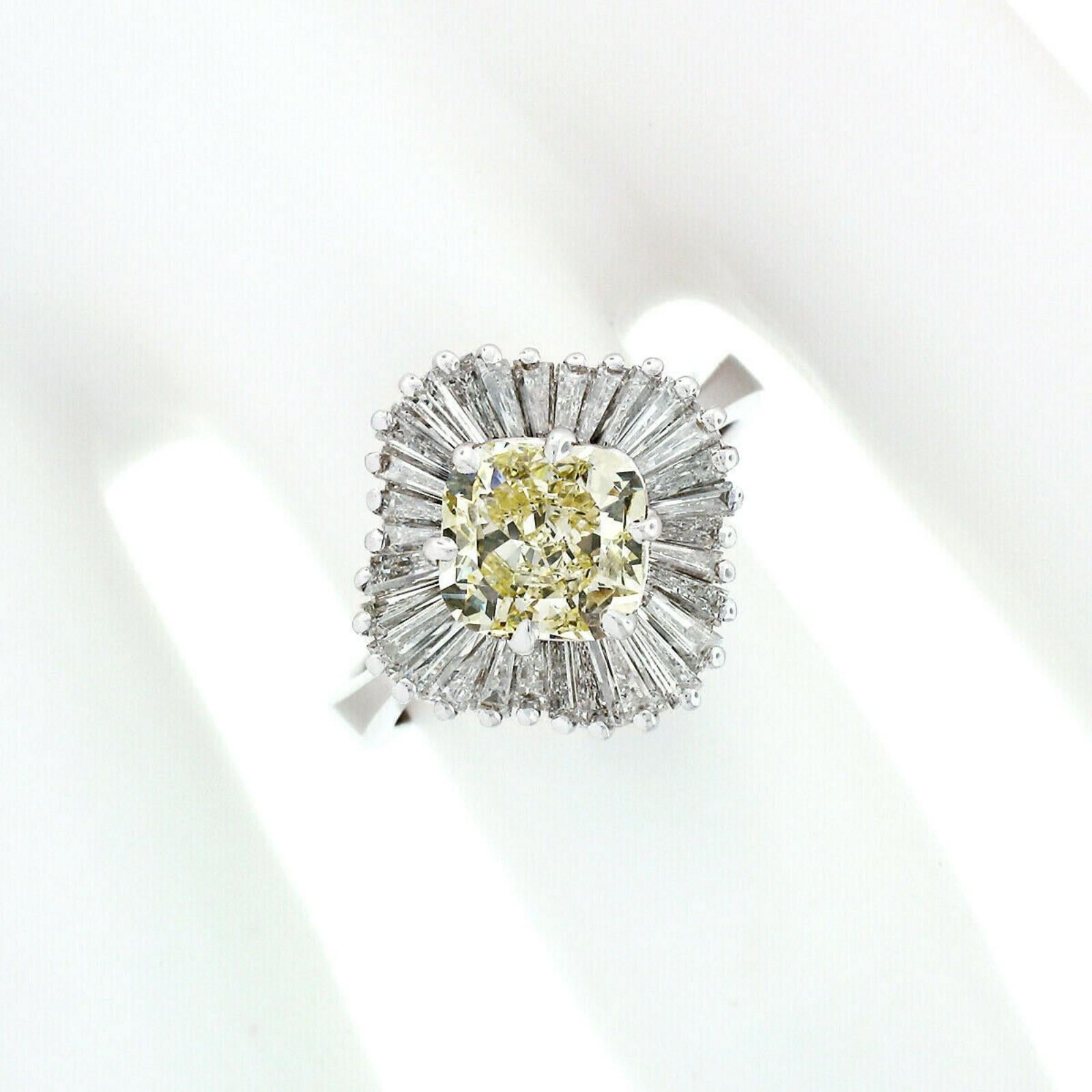 Art Deco 18 Karat Gold GIA 3.25 Carat Fancy Yellow and Baguette Diamond Ballerina Ring
