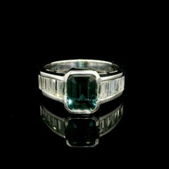 18k White Gold Gia 3.36ctw Half Bezel Greenish Blue Sapphire & Diamond Ring