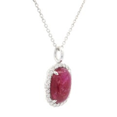 18k White Gold GIA 4.30ctw Burma NO Heat Ruby Diamond Halo Pendant Necklace